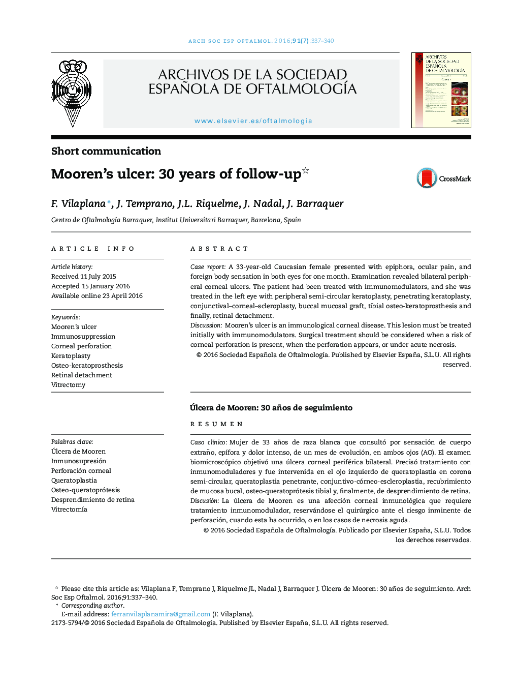 Mooren's ulcer: 30 years of follow-up 