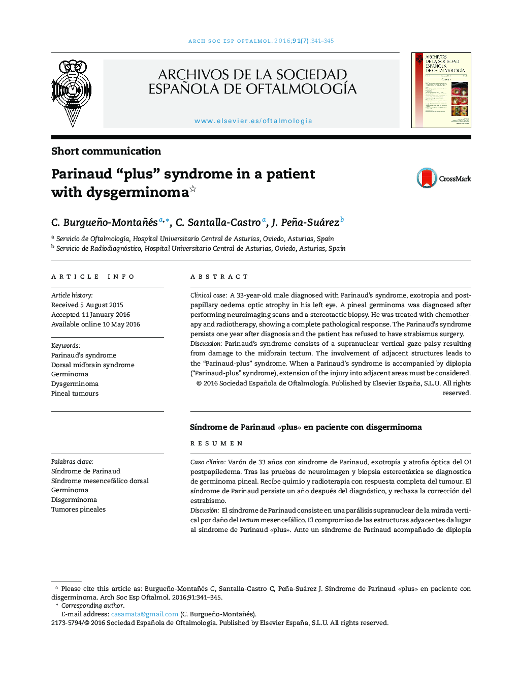 Parinaud “plus” syndrome in a patient with dysgerminoma 