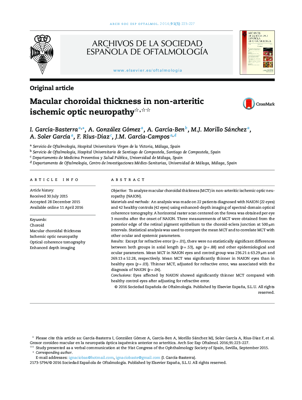 Macular choroidal thickness in non-arteritic ischemic optic neuropathy 