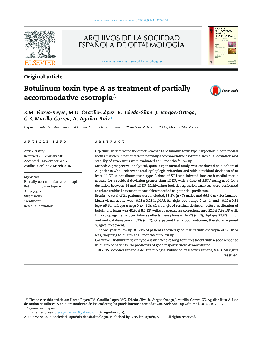 Botulinum toxin type A as treatment of partially accommodative esotropia 