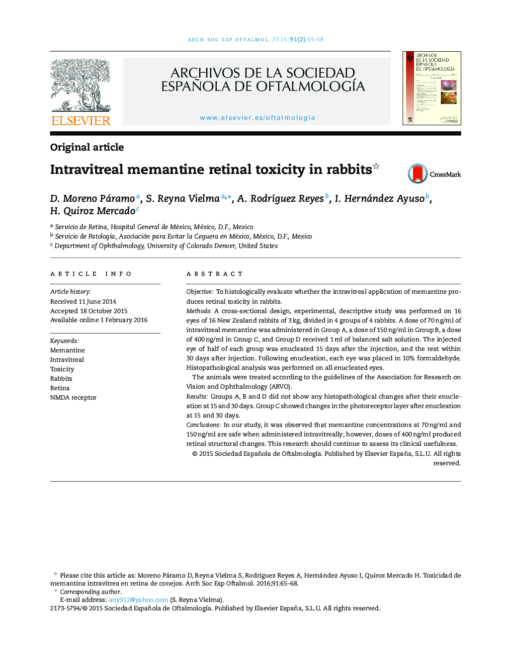 Intravitreal memantine retinal toxicity in rabbits