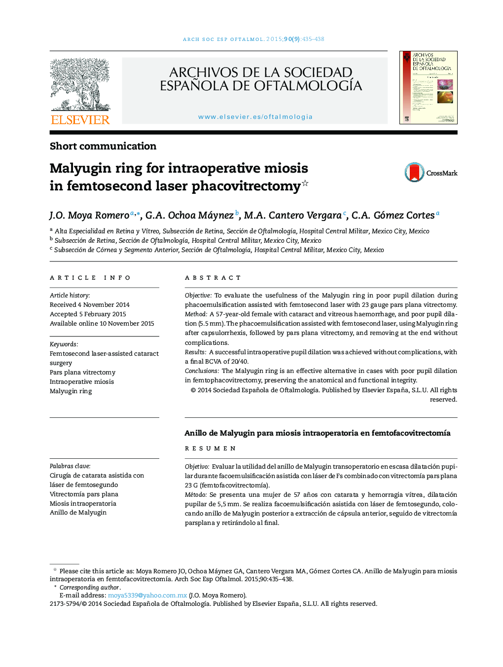 Malyugin ring for intraoperative miosis in femtosecond laser phacovitrectomy