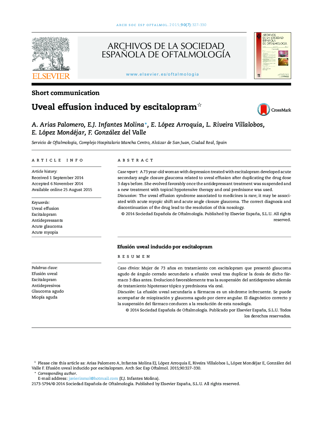 Uveal effusion induced by escitalopram 