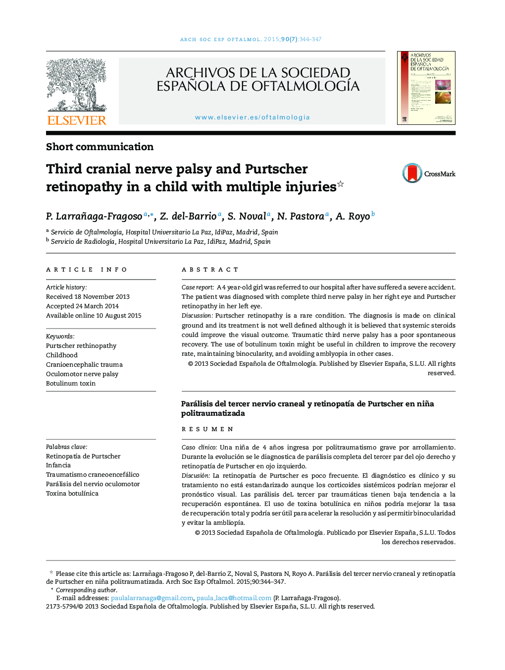 Third cranial nerve palsy and Purtscher retinopathy in a child with multiple injuries 