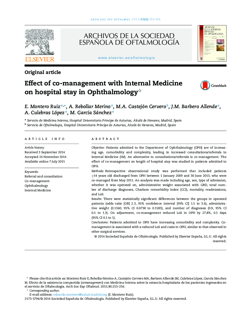 Effect of co-management with Internal Medicine on hospital stay in Ophthalmology 