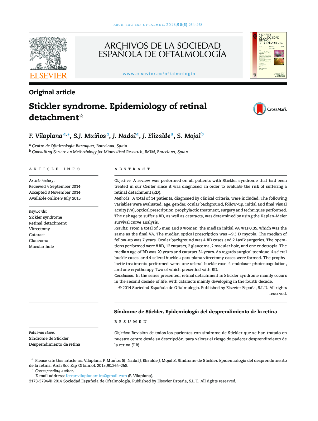 Stickler syndrome. Epidemiology of retinal detachment 