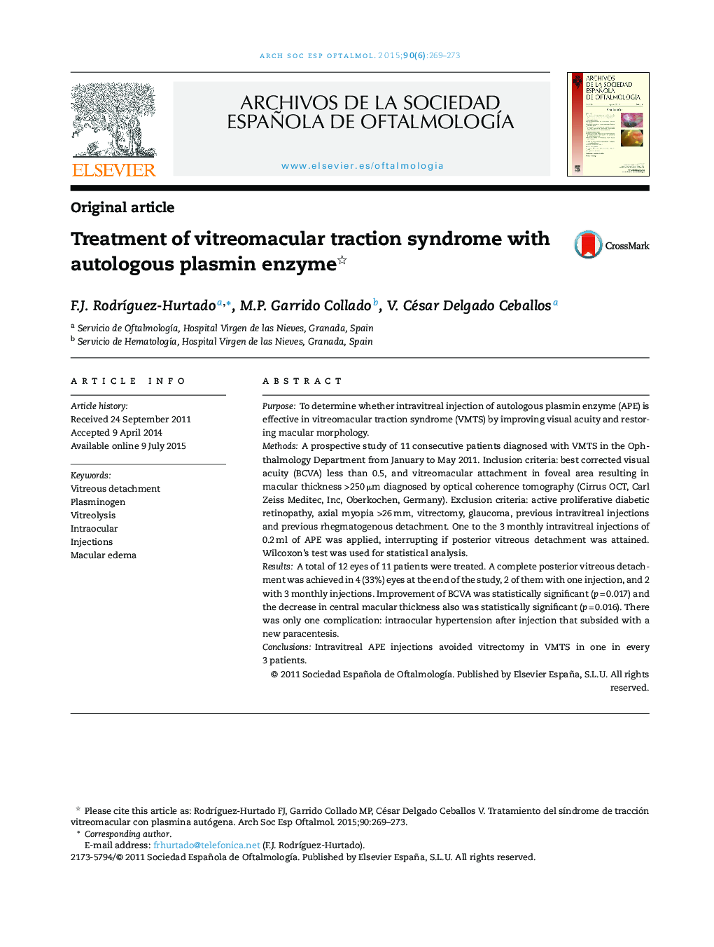 Treatment of vitreomacular traction syndrome with autologous plasmin enzyme