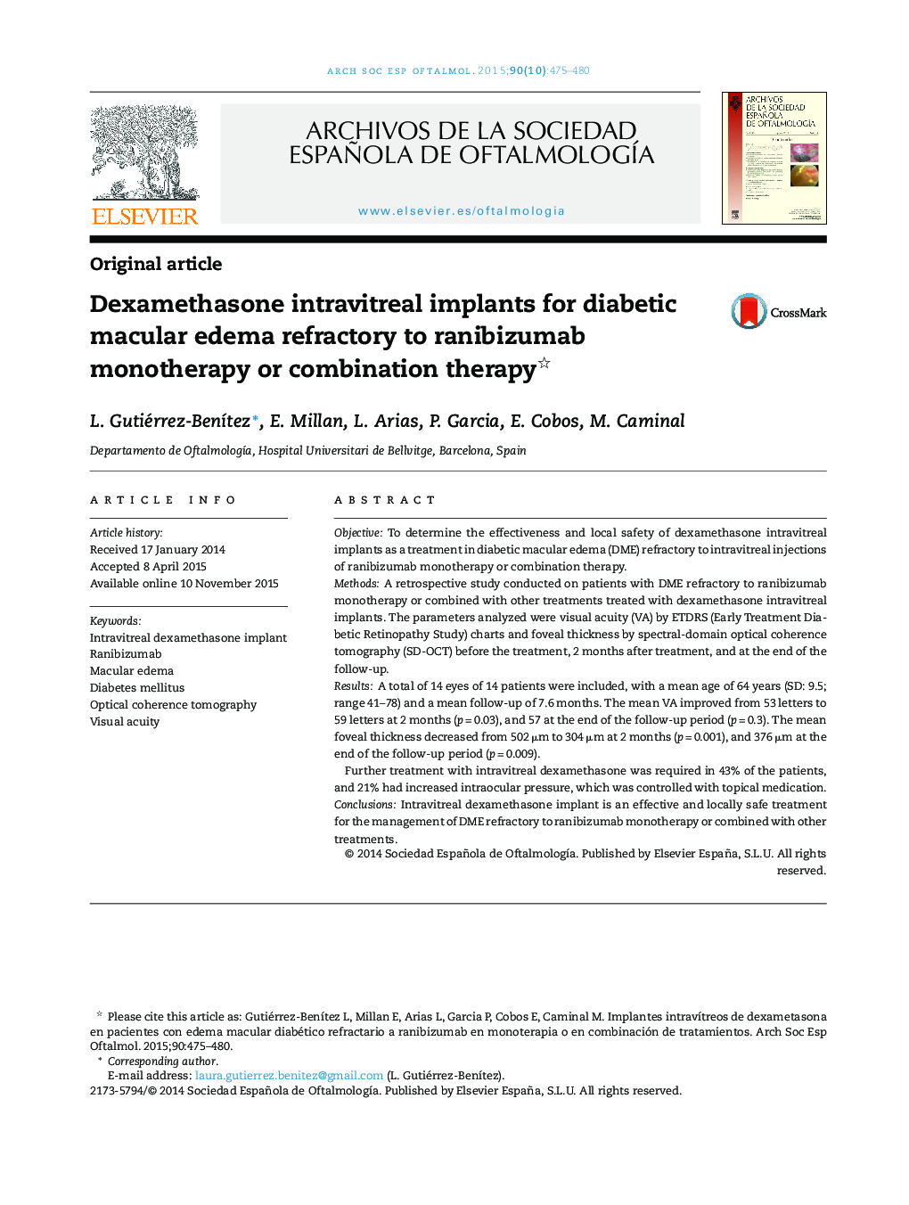 Dexamethasone intravitreal implants for diabetic macular edema refractory to ranibizumab monotherapy or combination therapy 