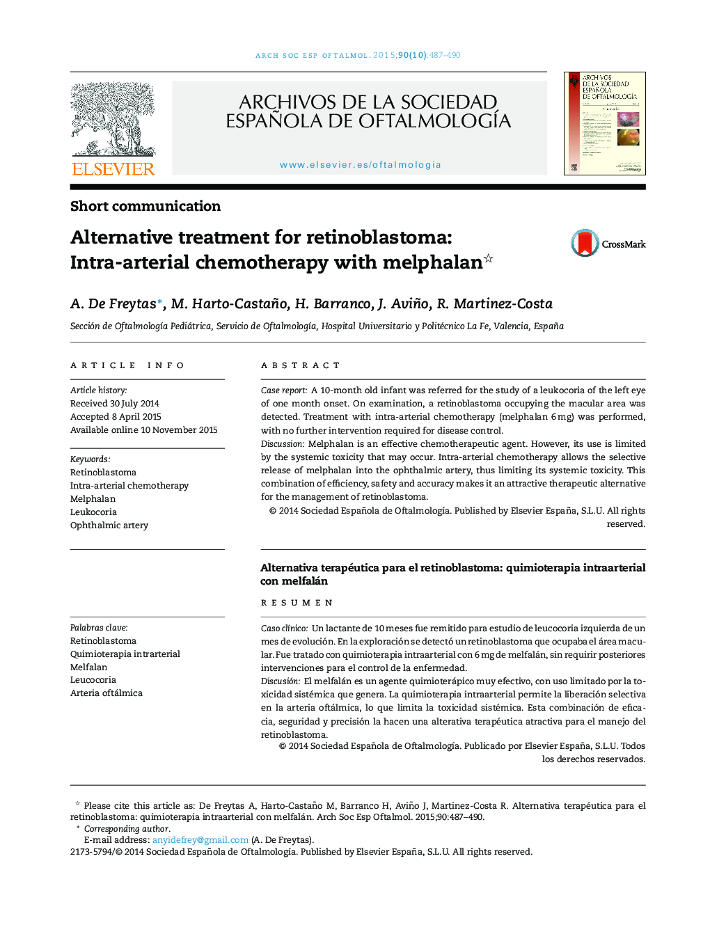 Alternative treatment for retinoblastoma: Intra-arterial chemotherapy with melphalan 