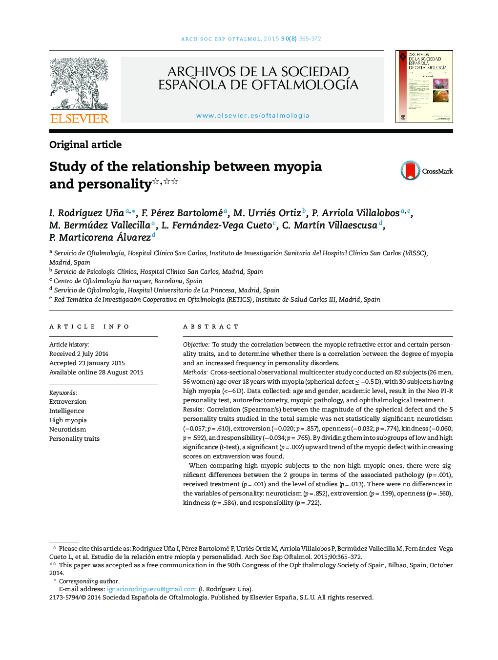 Study of the relationship between myopia and personality 