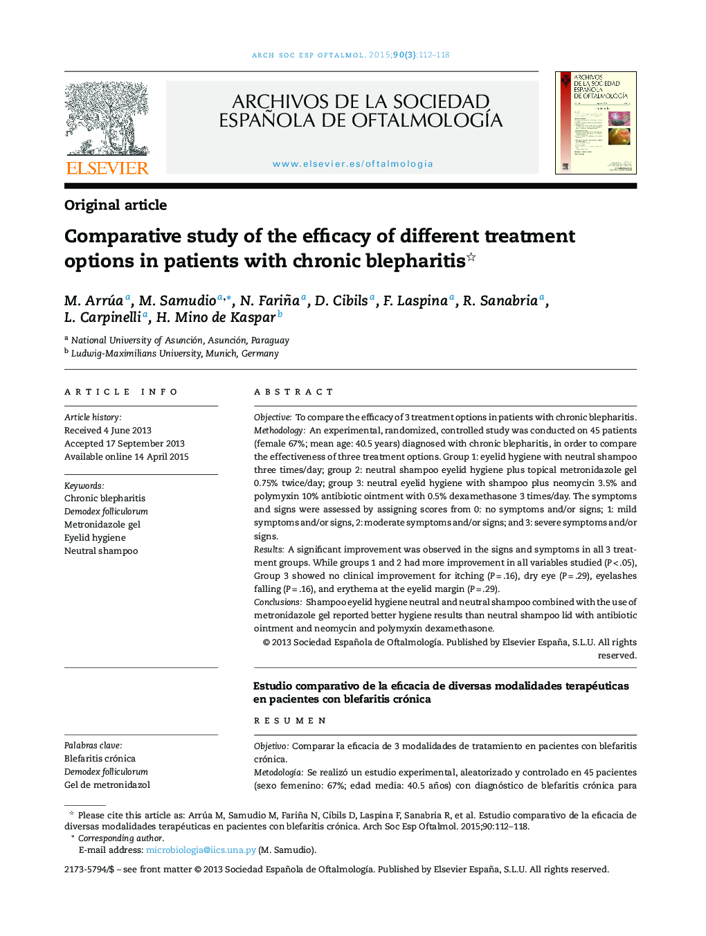 Comparative study of the efficacy of different treatment options in patients with chronic blepharitis 