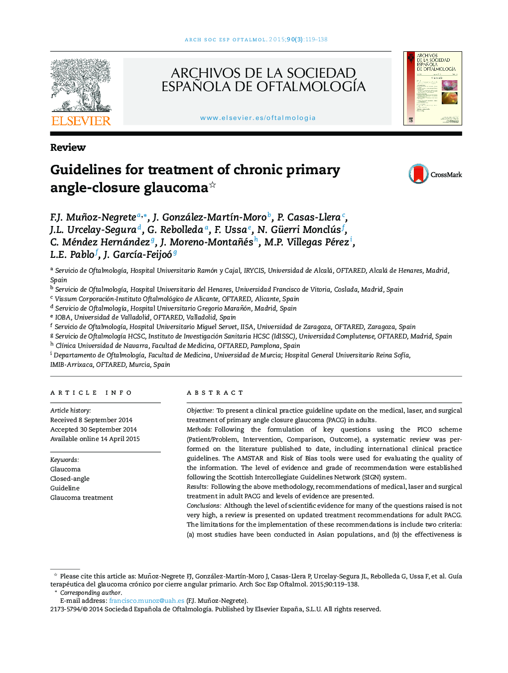 Guidelines for treatment of chronic primary angle-closure glaucoma 