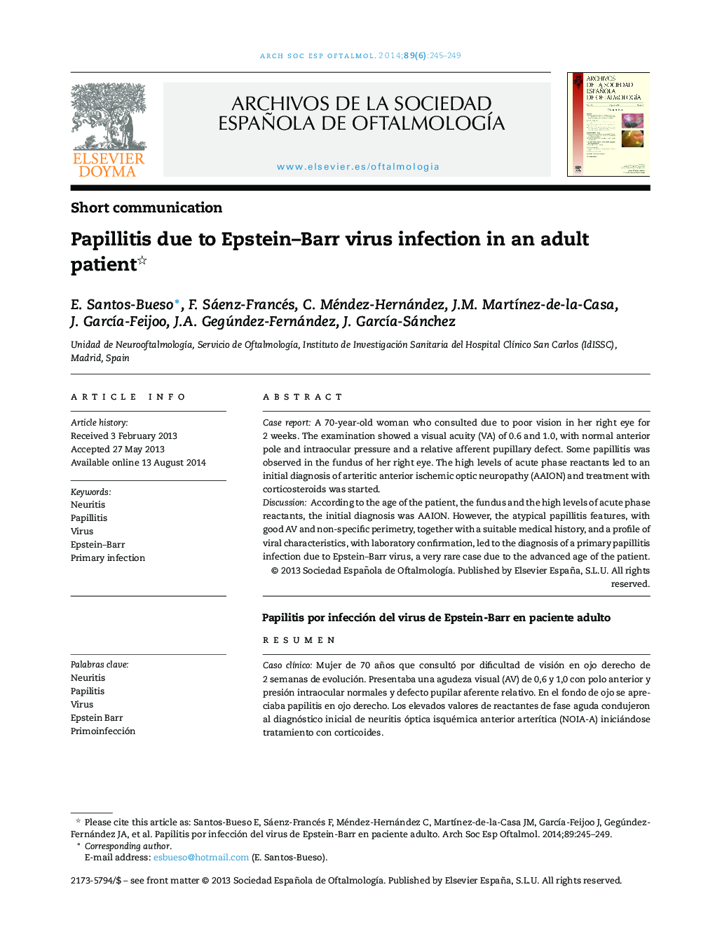 Papillitis due to Epstein–Barr virus infection in an adult patient 