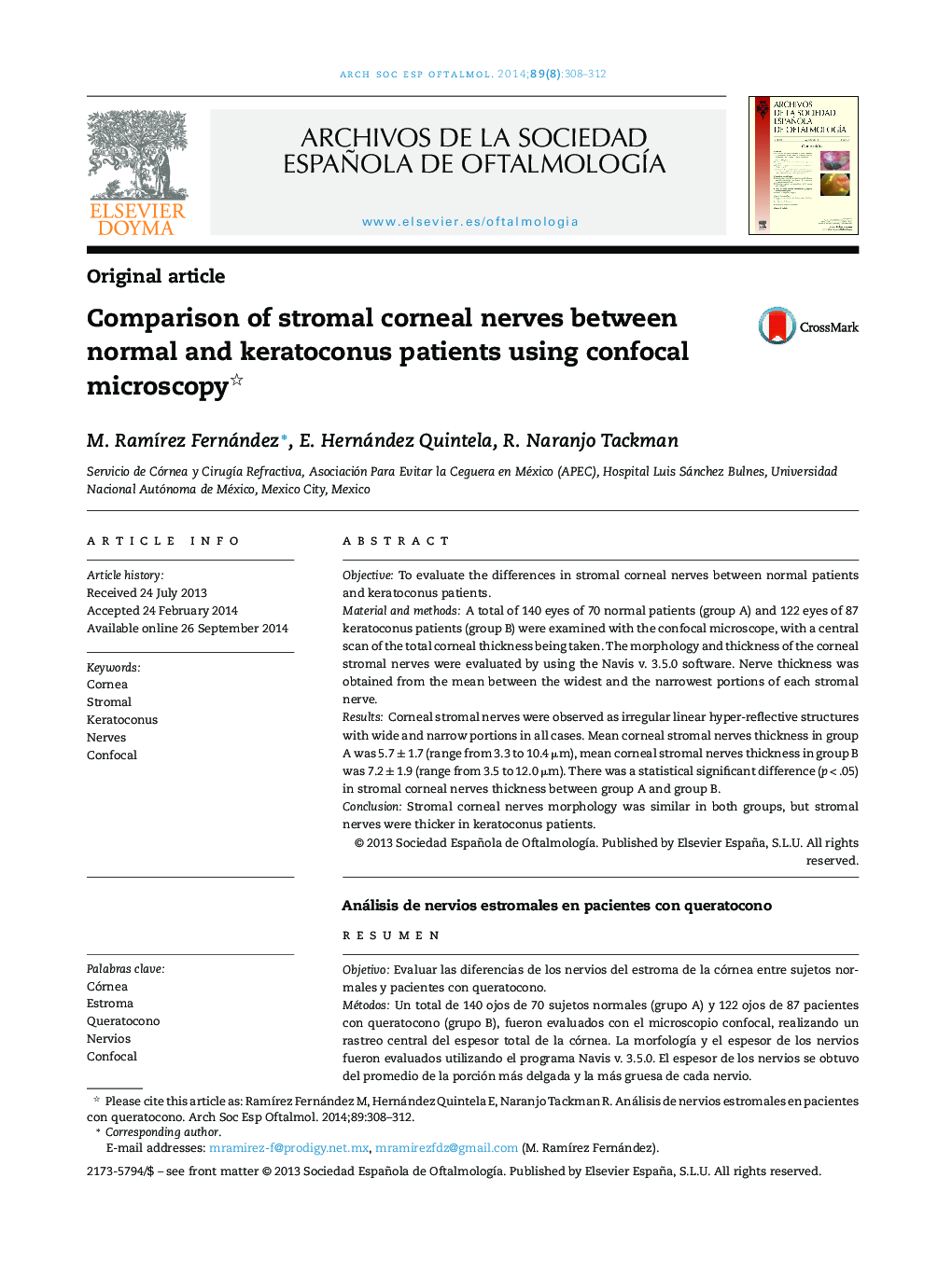 Comparison of stromal corneal nerves between normal and keratoconus patients using confocal microscopy 