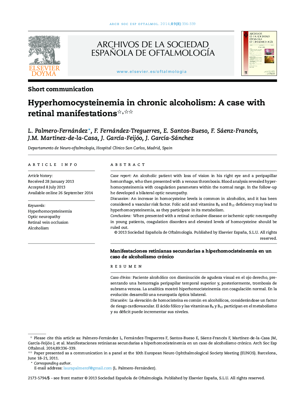 Hyperhomocysteinemia in chronic alcoholism: A case with retinal manifestations 