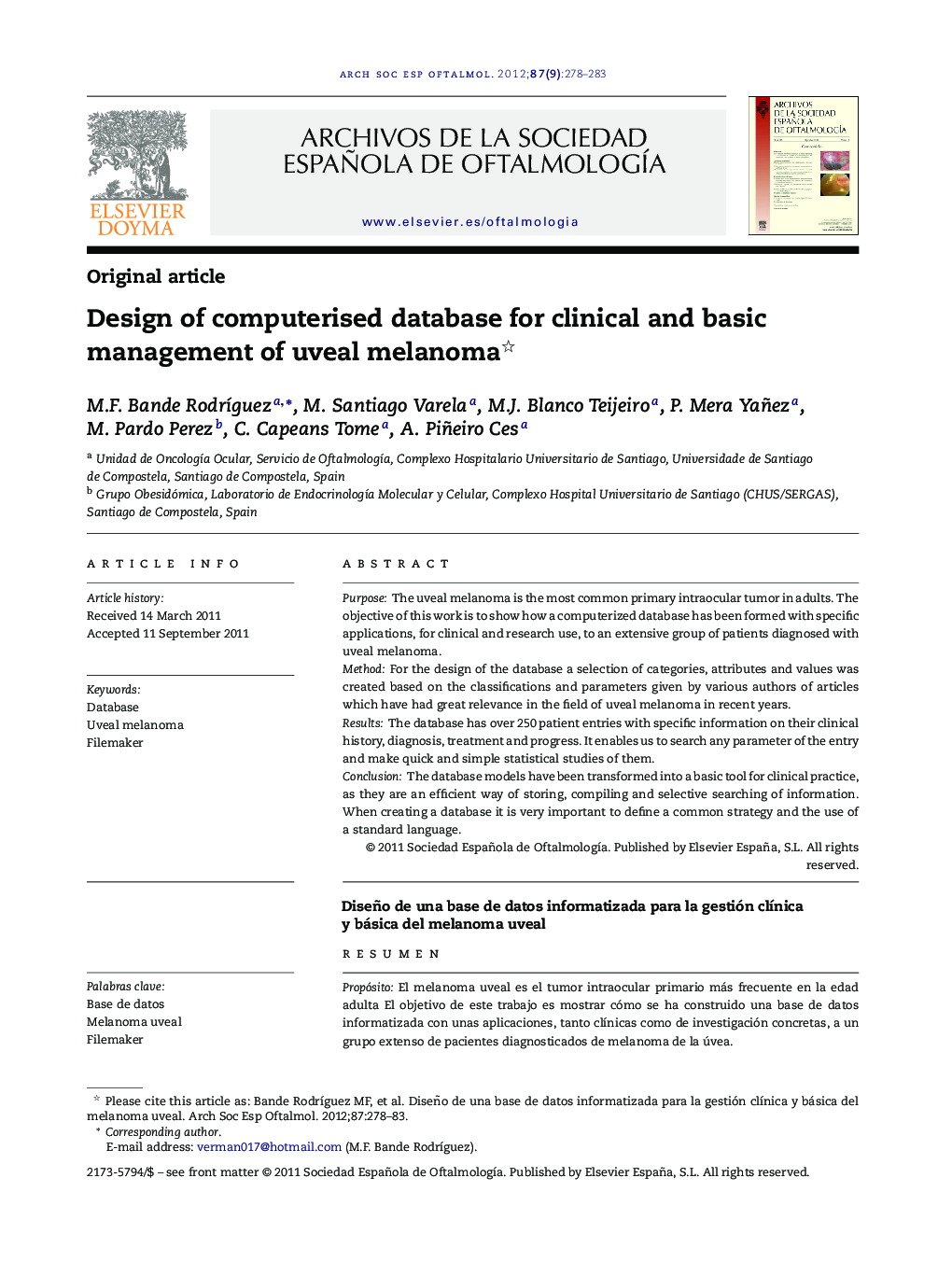 Design of computerised database for clinical and basic management of uveal melanoma 