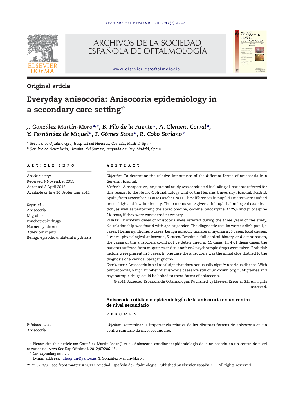 Everyday anisocoria: Anisocoria epidemiology in a secondary care setting