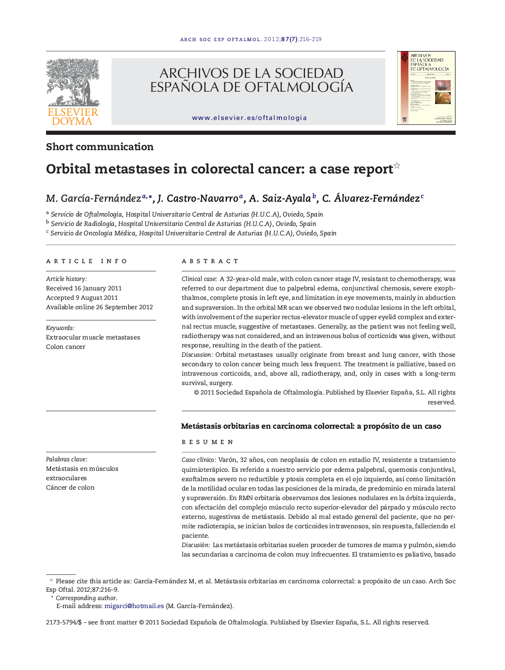 Orbital metastases in colorectal cancer: a case report