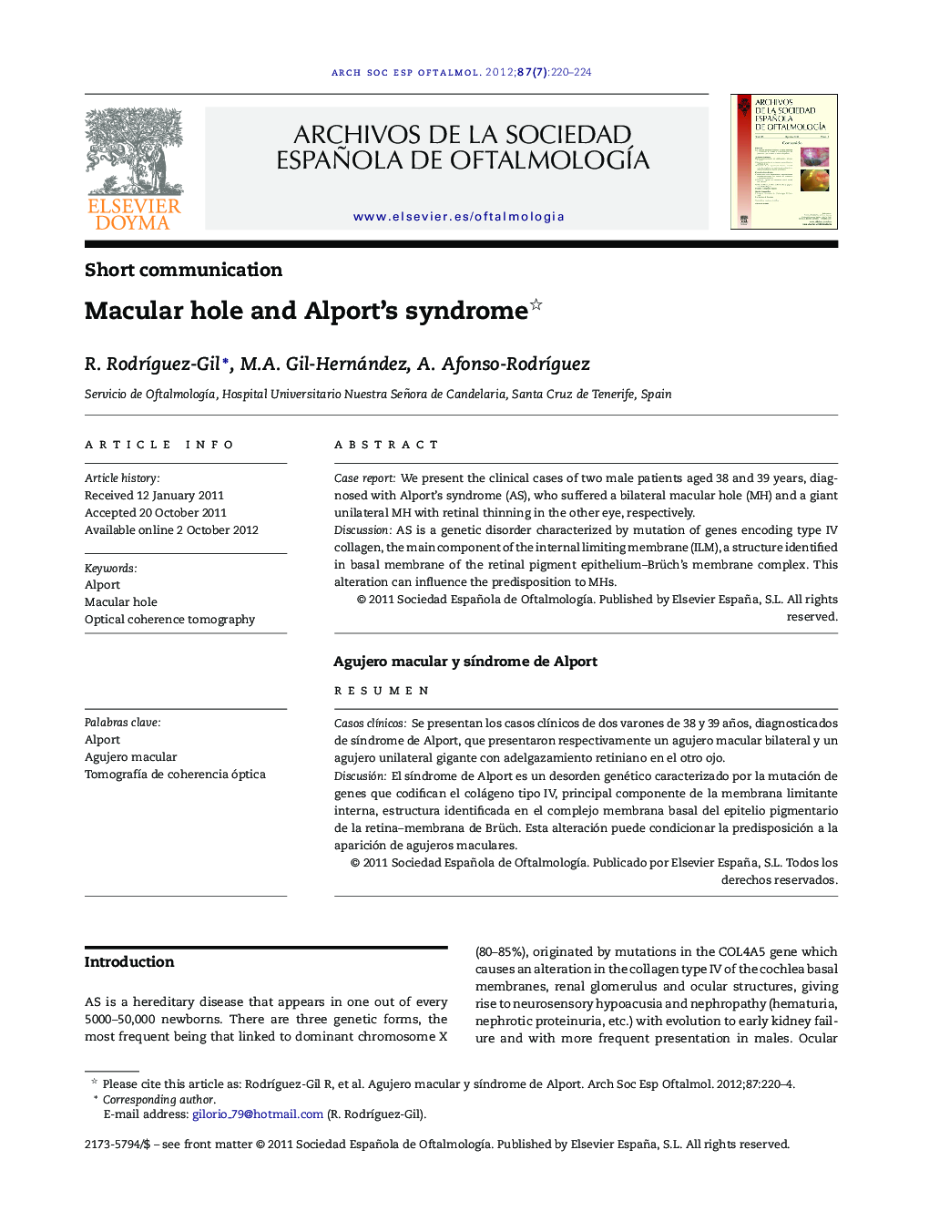 Macular hole and Alport's syndrome 