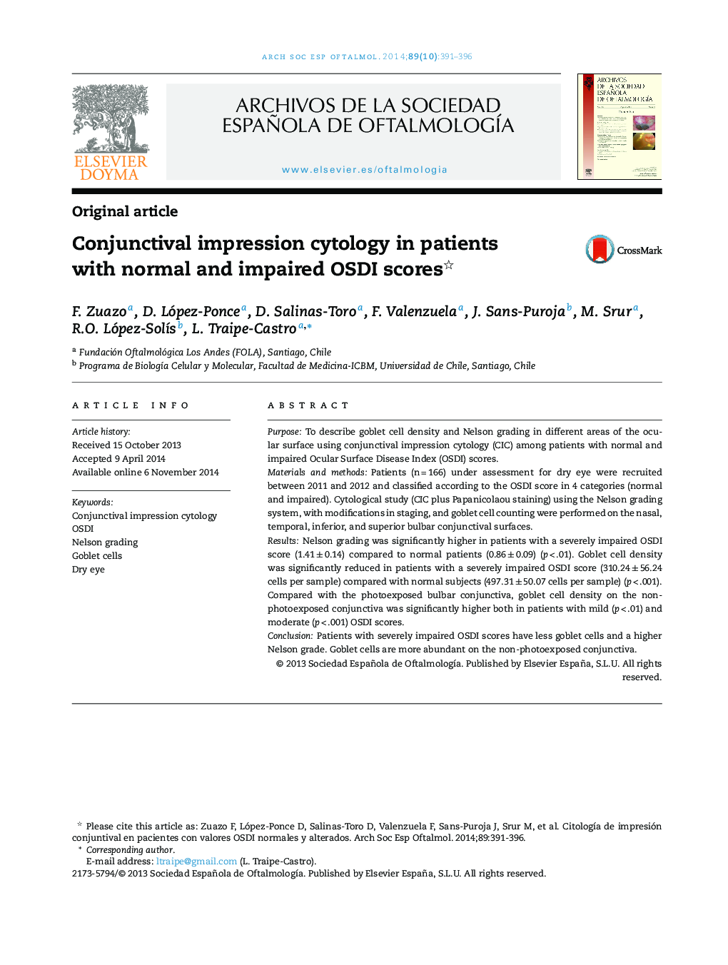 Conjunctival impression cytology in patients with normal and impaired OSDI scores 