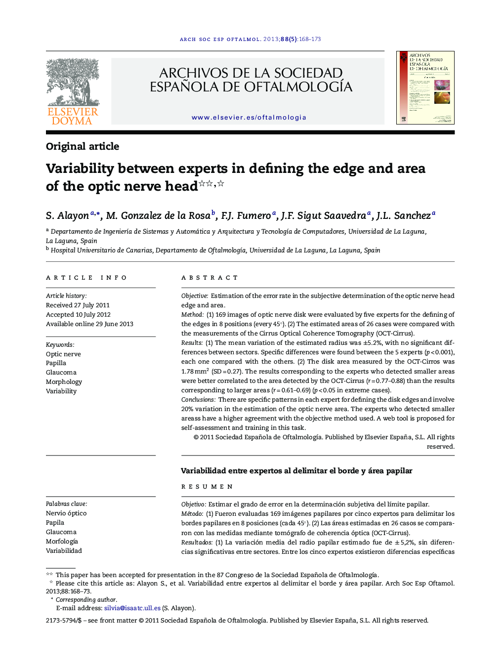 Variability between experts in defining the edge and area of the optic nerve head 