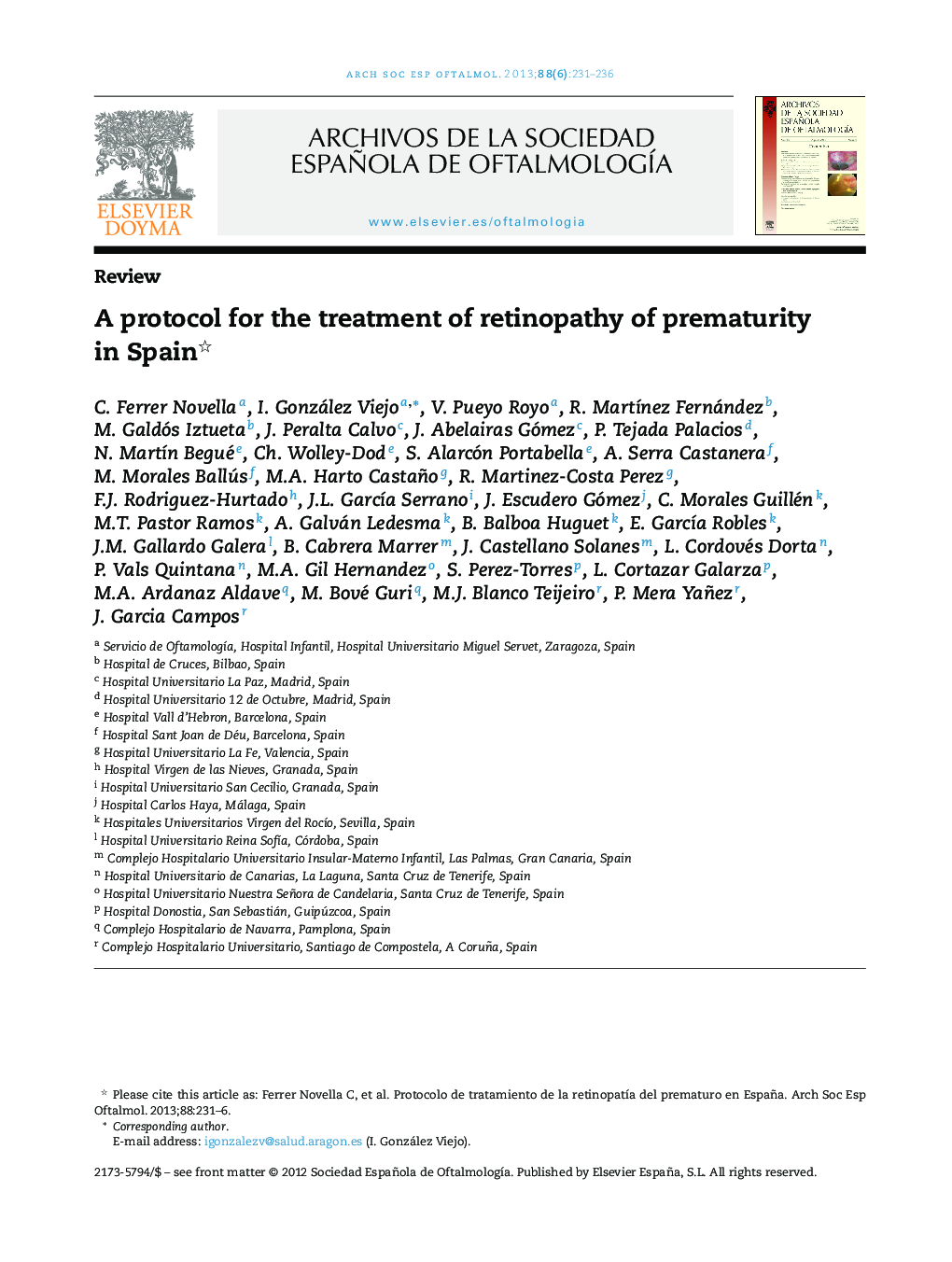 A protocol for the treatment of retinopathy of prematurity in Spain 