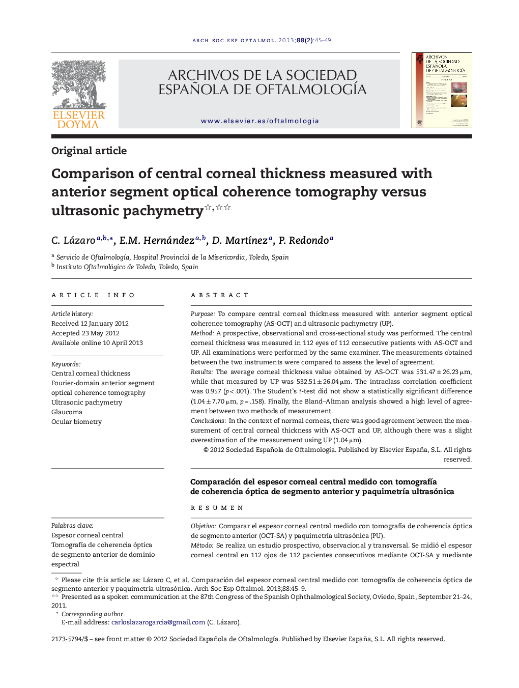 Comparison of central corneal thickness measured with anterior segment optical coherence tomography versus ultrasonic pachymetry 