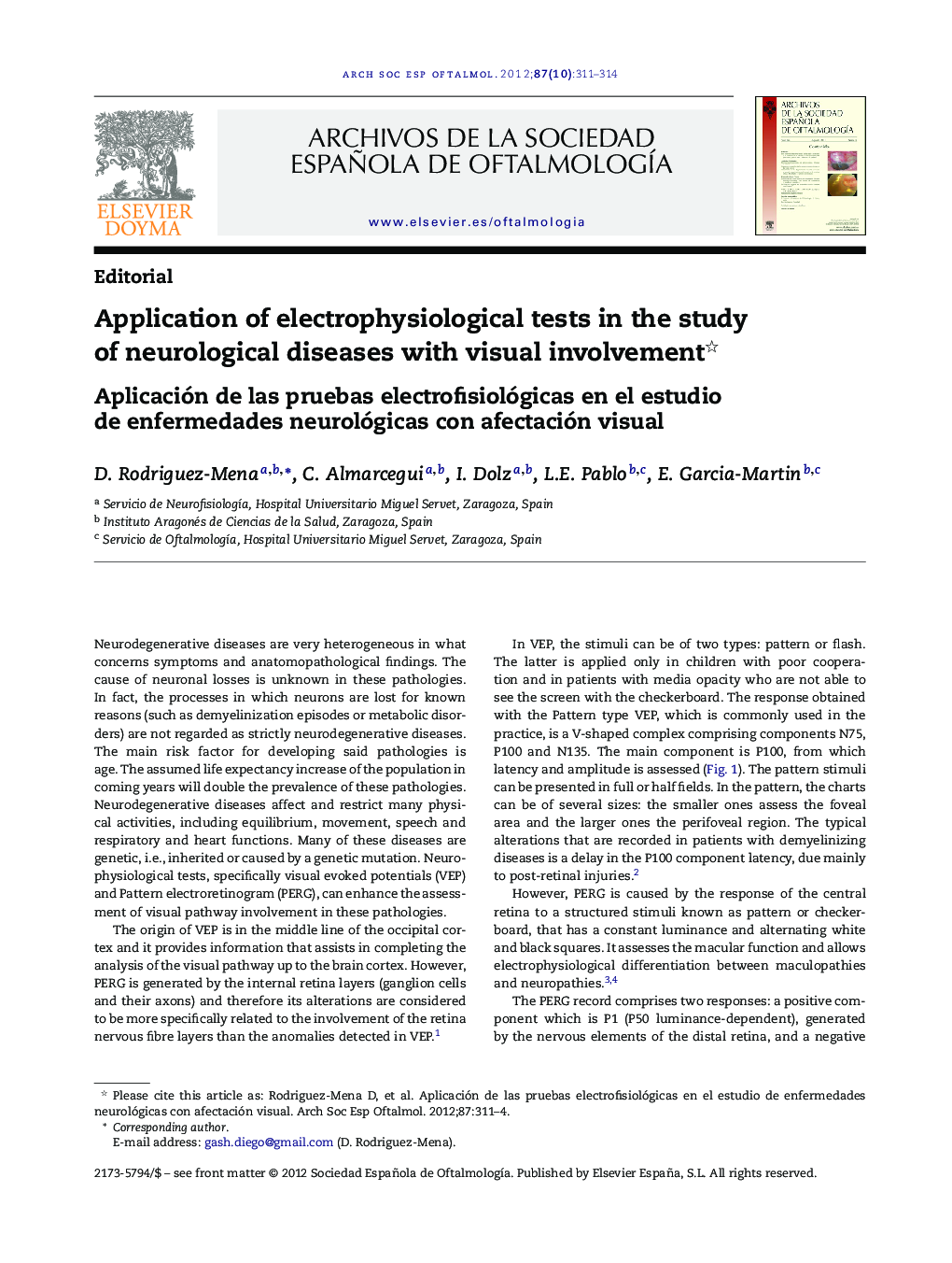 Application of electrophysiological tests in the study of neurological diseases with visual involvement