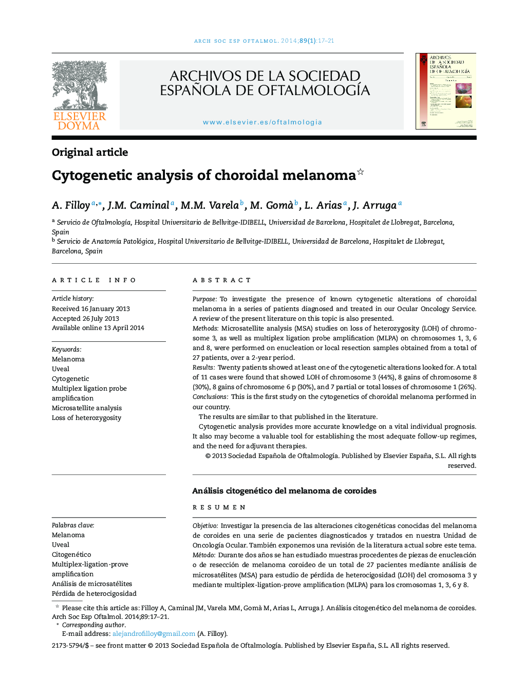 Cytogenetic analysis of choroidal melanoma