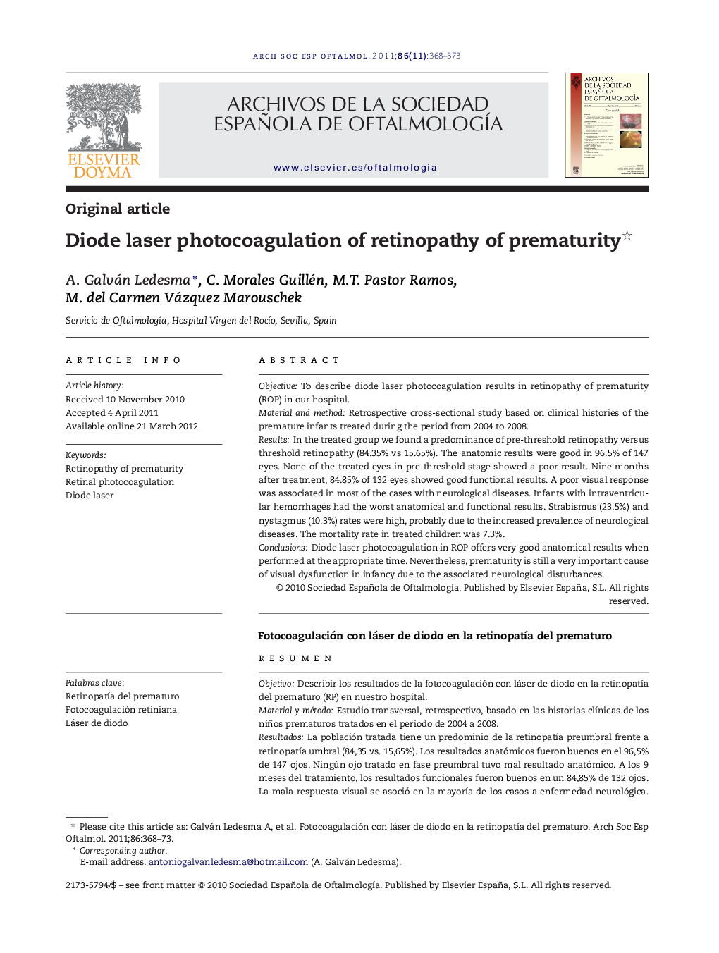 Diode laser photocoagulation of retinopathy of prematurity