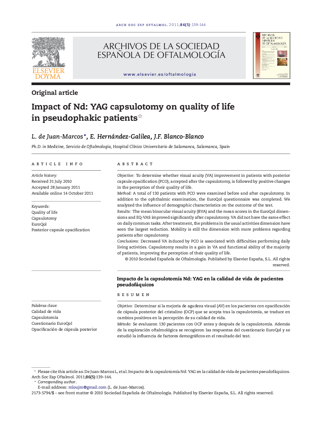 Impact of Nd: YAG capsulotomy on quality of life in pseudophakic patients 