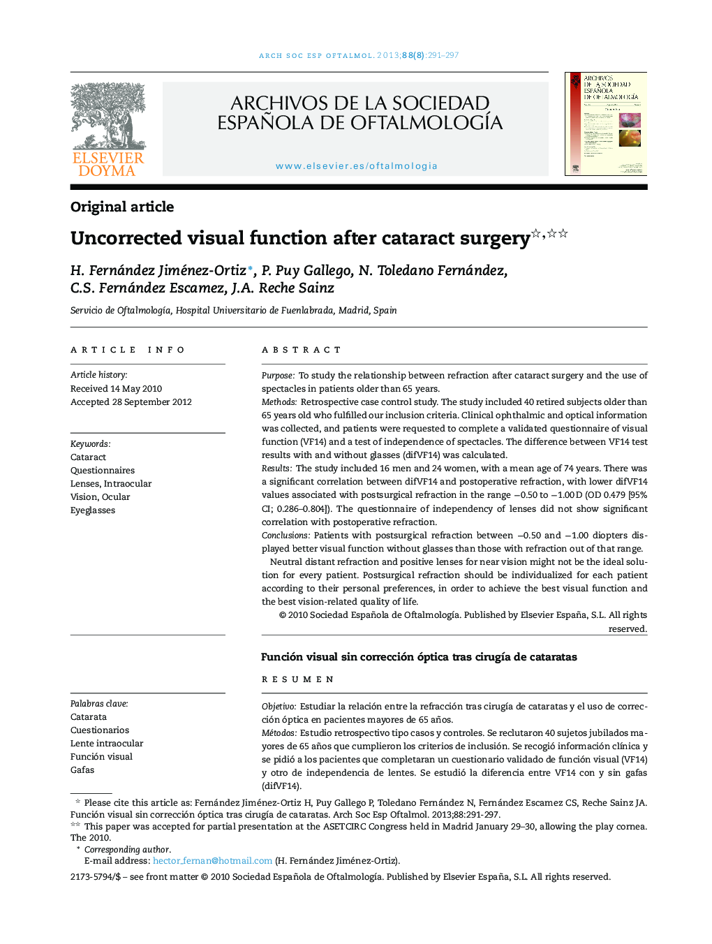 Uncorrected visual function after cataract surgery