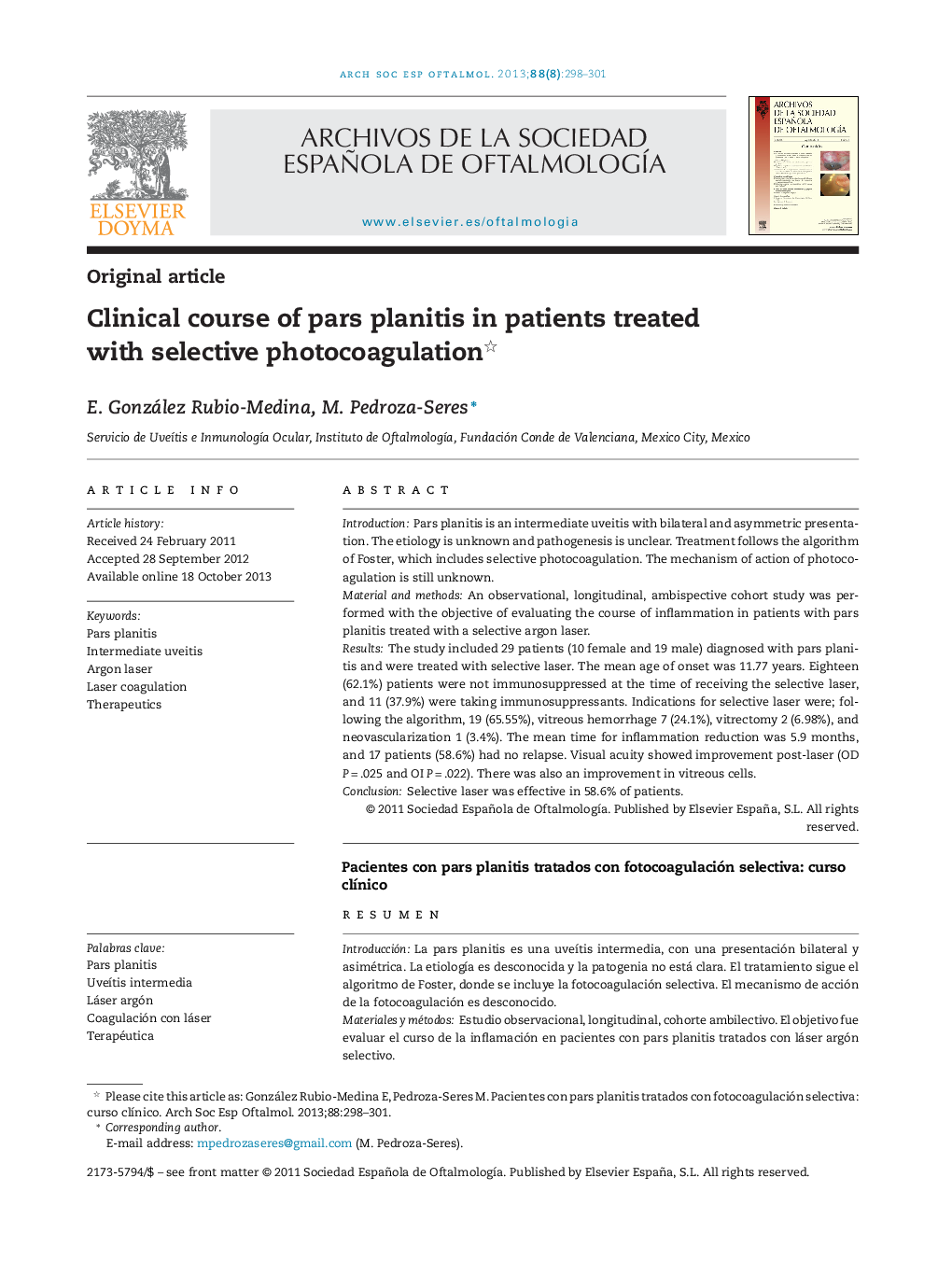 Clinical course of pars planitis in patients treated with selective photocoagulation 