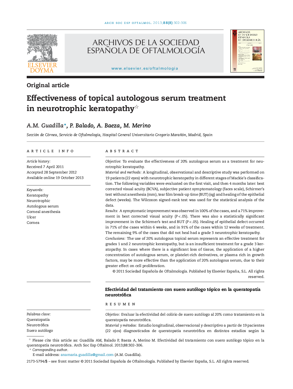 Effectiveness of topical autologous serum treatment in neurotrophic keratopathy 