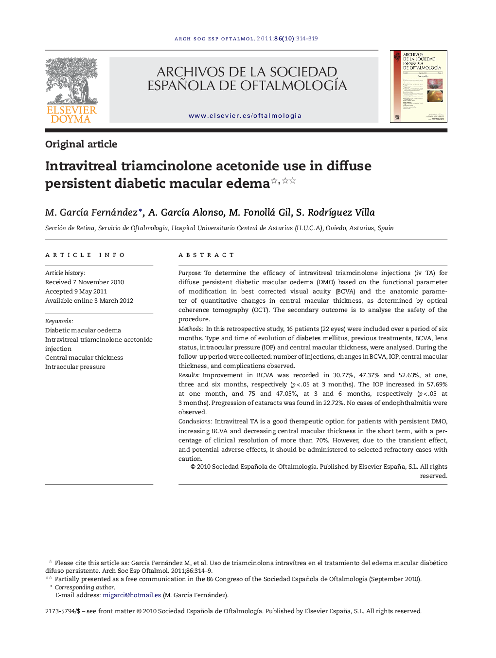 Intravitreal triamcinolone acetonide use in diffuse persistent diabetic macular edema