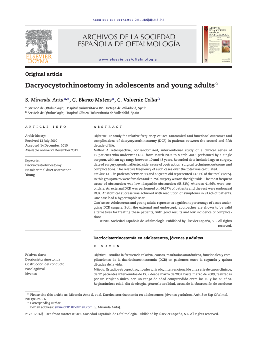 Dacryocystorhinostomy in adolescents and young adults 