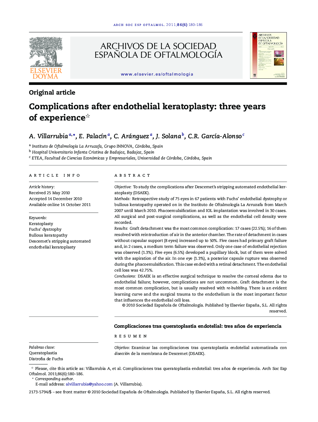 Complications after endothelial keratoplasty: three years of experience