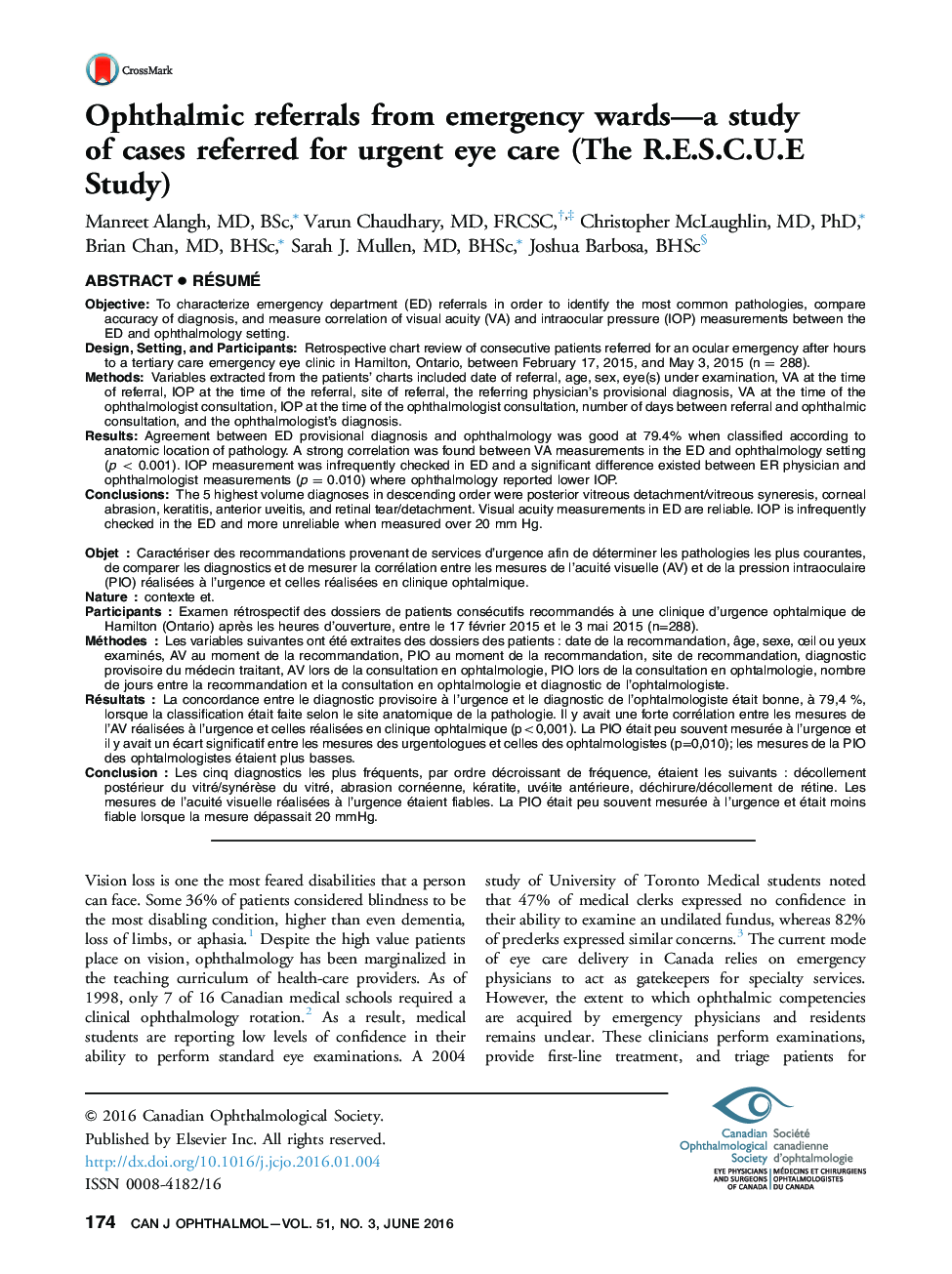 عکس صفحه اول مقاله: Ophthalmic referrals from emergency wards—a study of cases referred for urgent eye care (The R.E.S.C.U.E Study) Ophthalmic referrals from emergency wards—a study of cases referred for urgent eye care (The R.E.S.C.U.E Study)