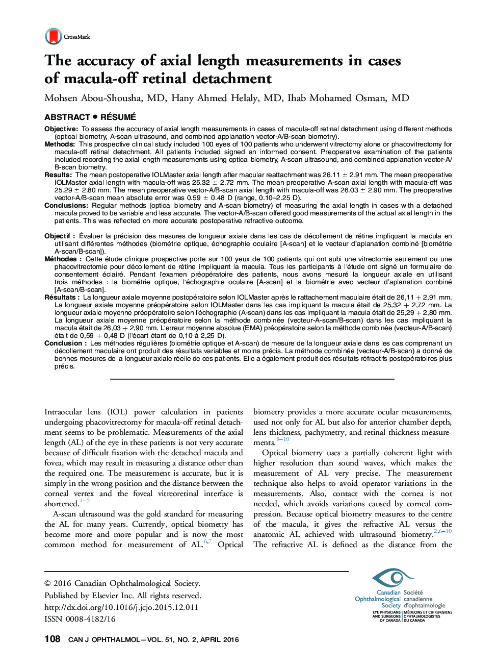 The accuracy of axial length measurements in cases of macula-off retinal detachment