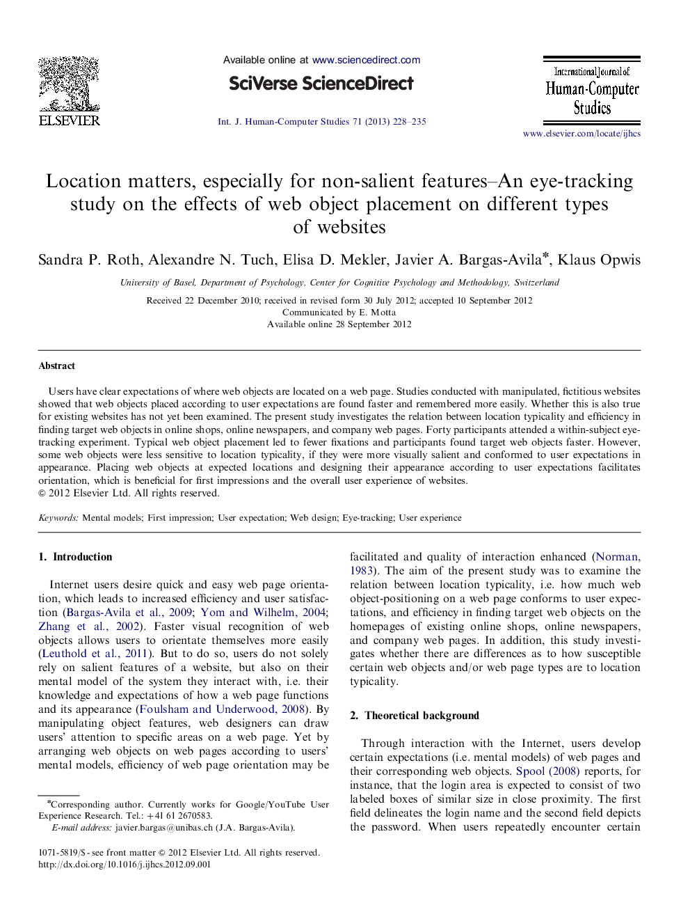 Location matters, especially for non-salient features–An eye-tracking study on the effects of web object placement on different types of websites