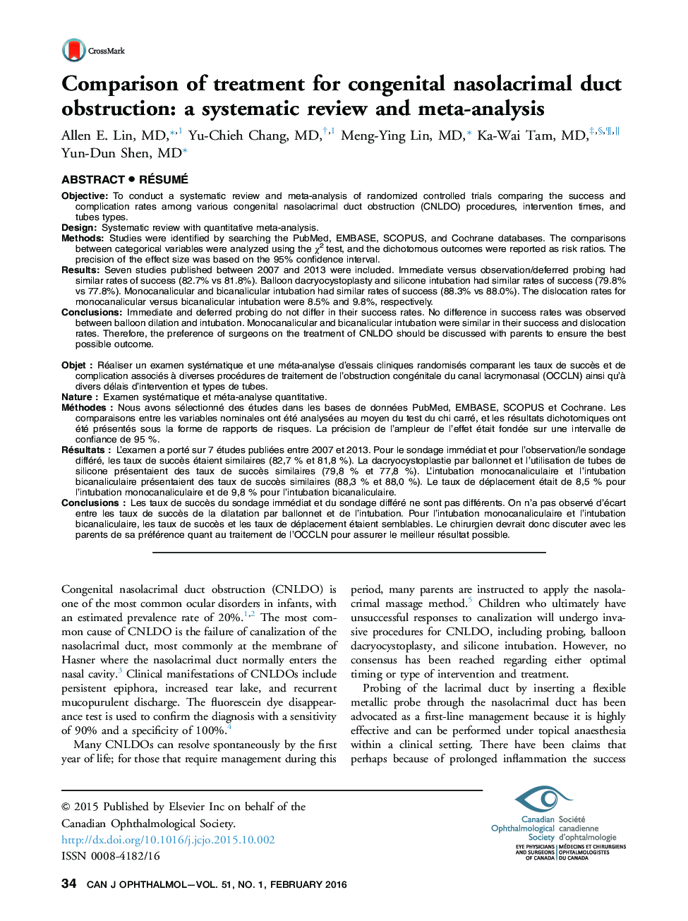 Comparison of treatment for congenital nasolacrimal duct obstruction: a systematic review and meta-analysis