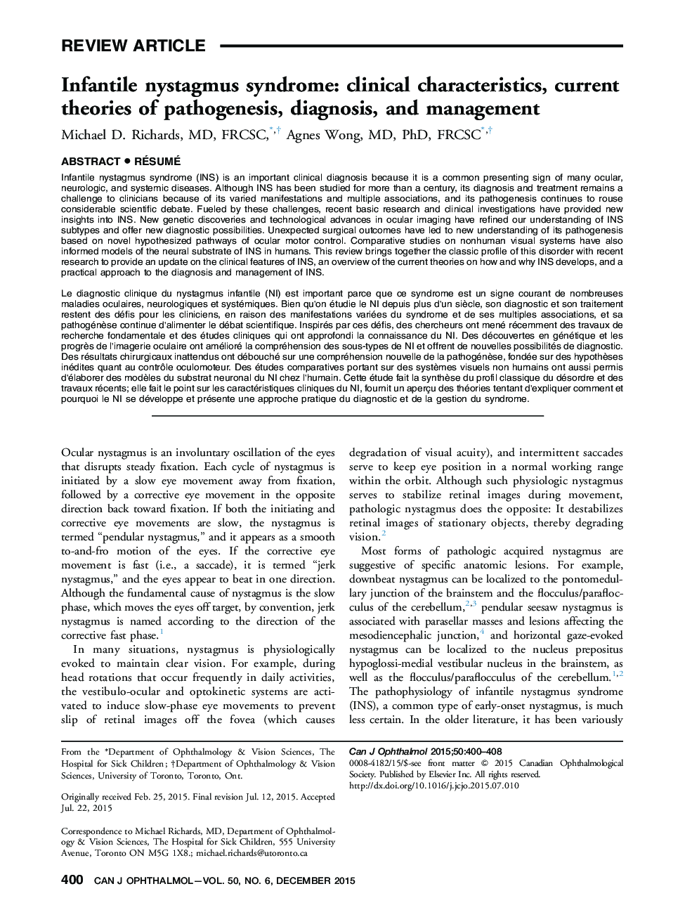 Infantile nystagmus syndrome: clinical characteristics, current theories of pathogenesis, diagnosis, and management