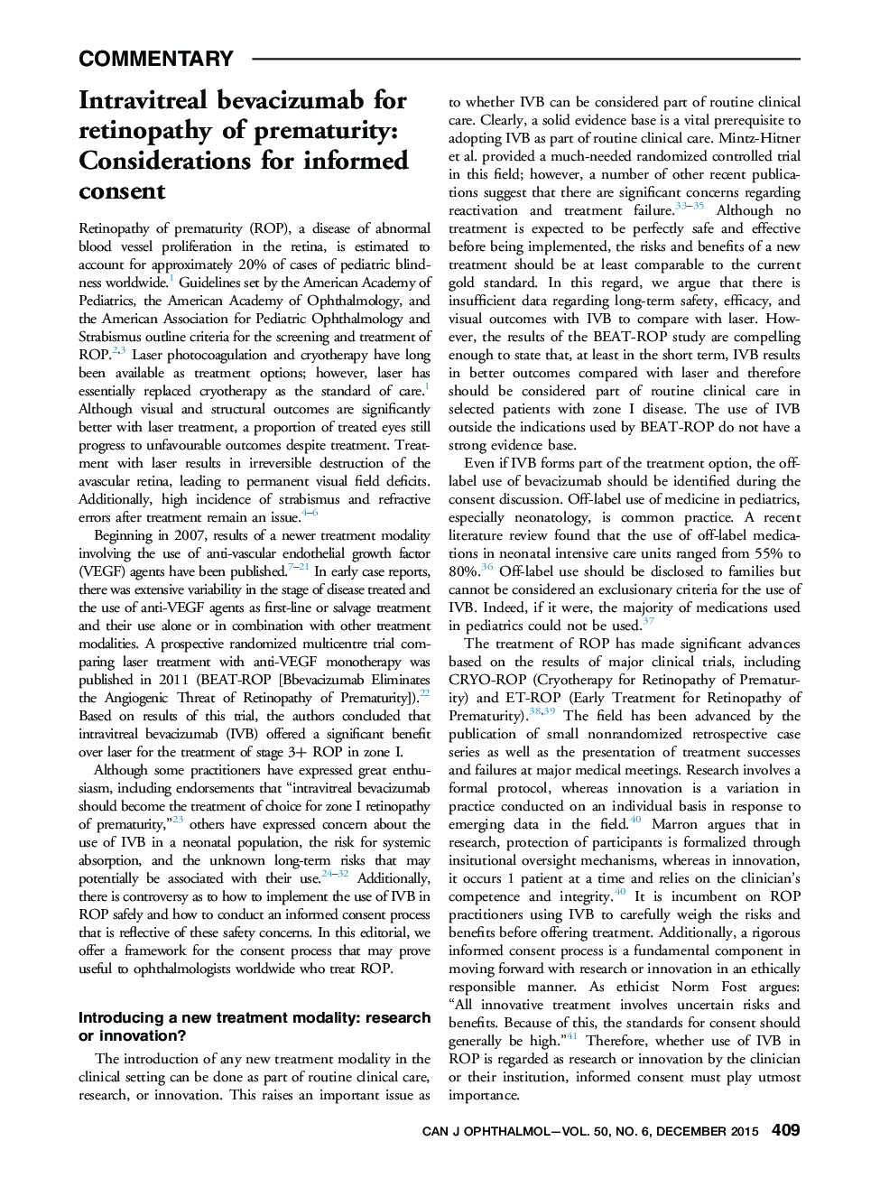 Intravitreal bevacizumab for retinopathy of prematurity: Considerations for informed consent