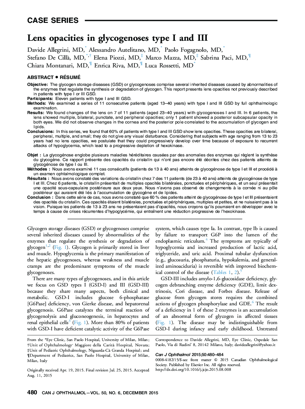 Lens opacities in glycogenoses type I and III