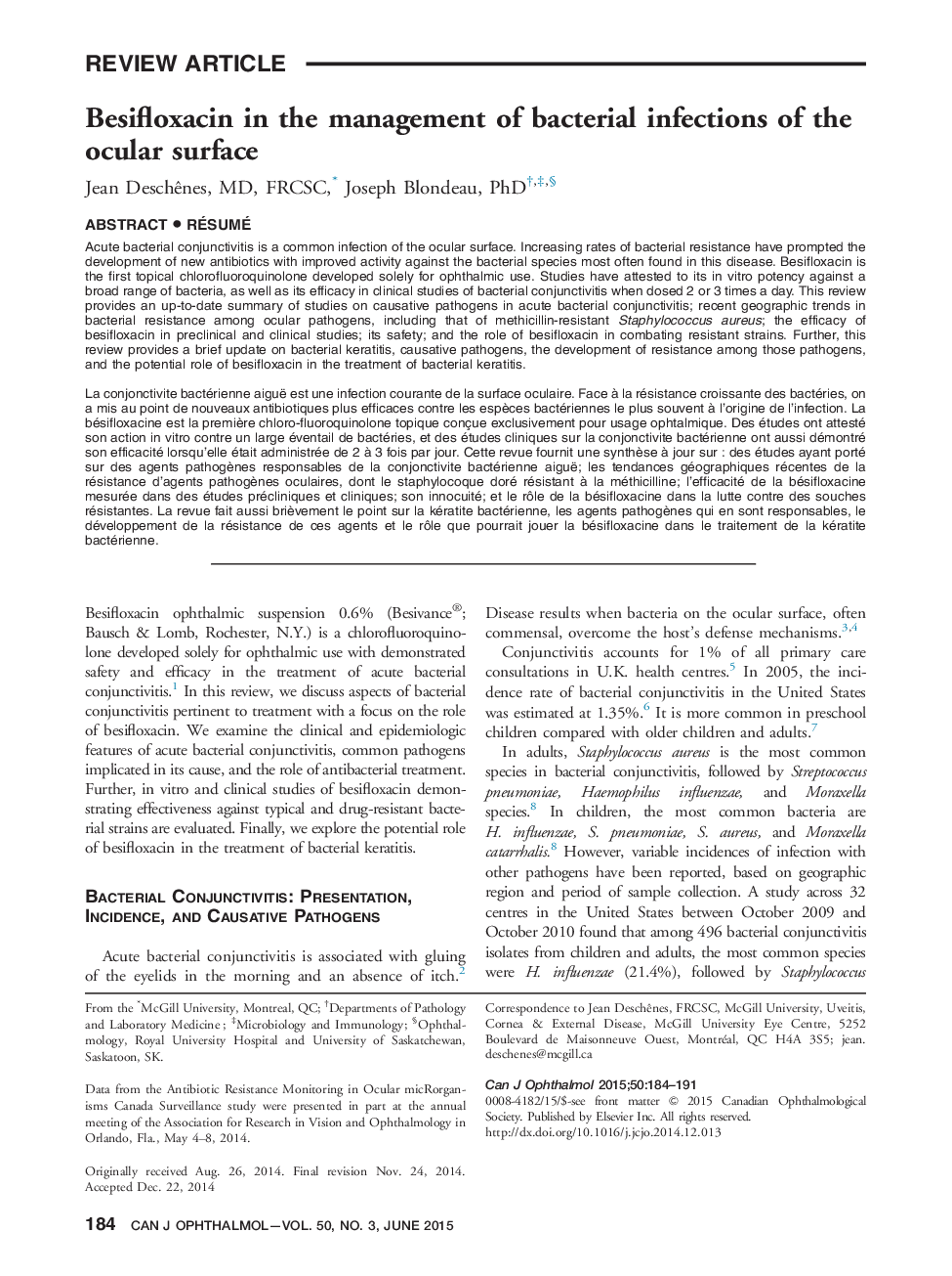 Besifloxacin in the management of bacterial infections of the ocular surface 