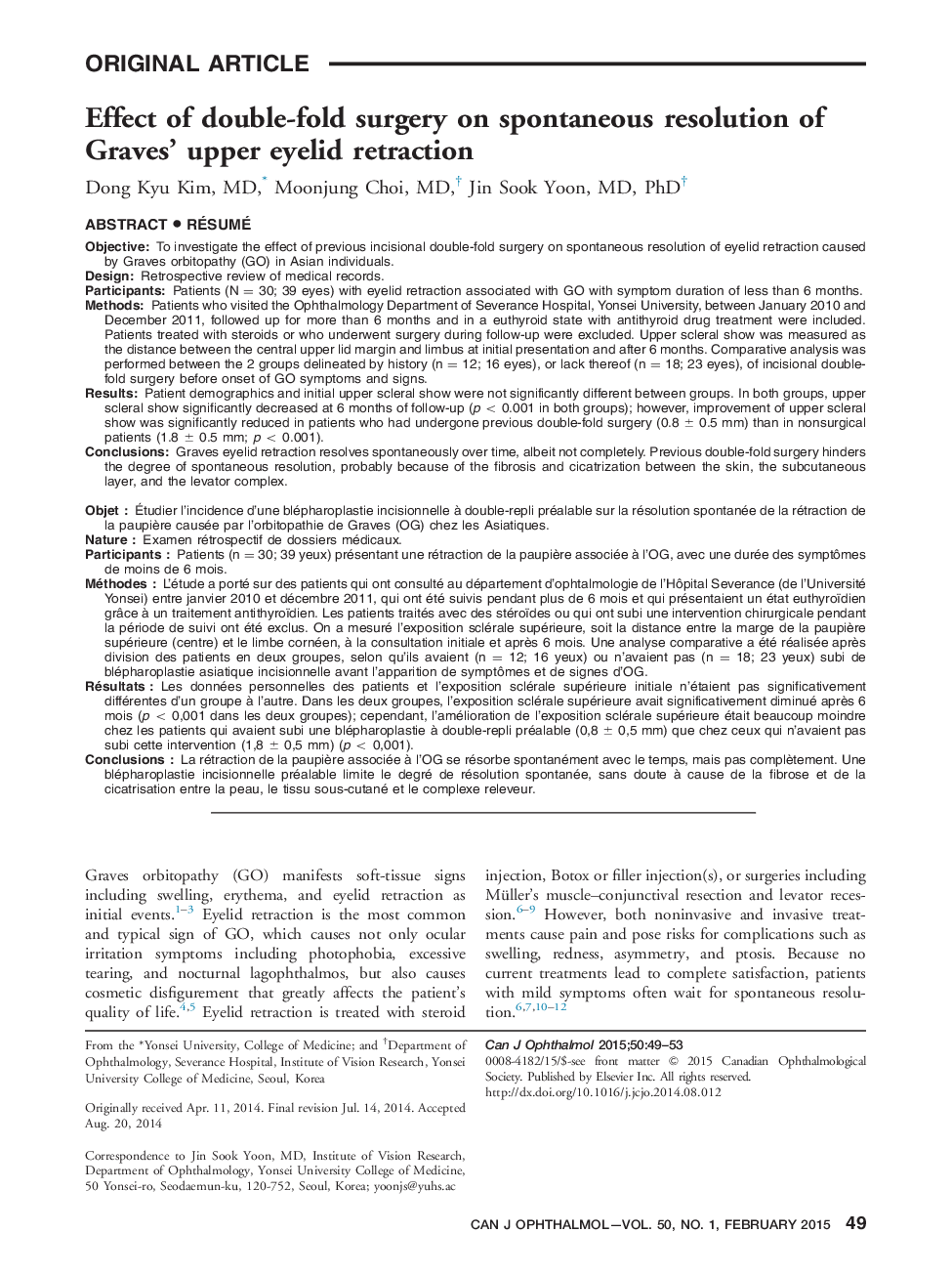 Effect of double-fold surgery on spontaneous resolution of Graves’ upper eyelid retraction