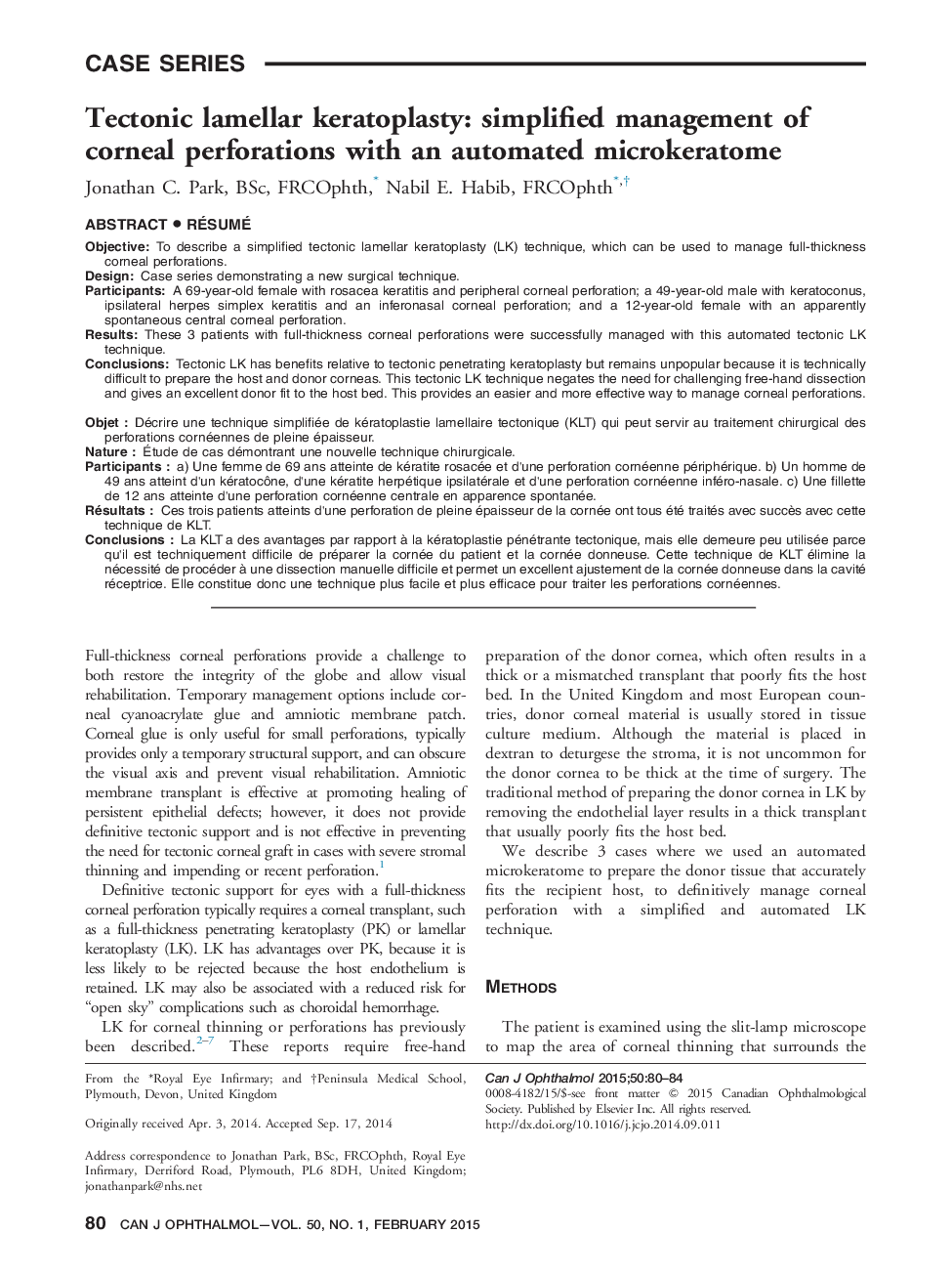 Tectonic lamellar keratoplasty: simplified management of corneal perforations with an automated microkeratome