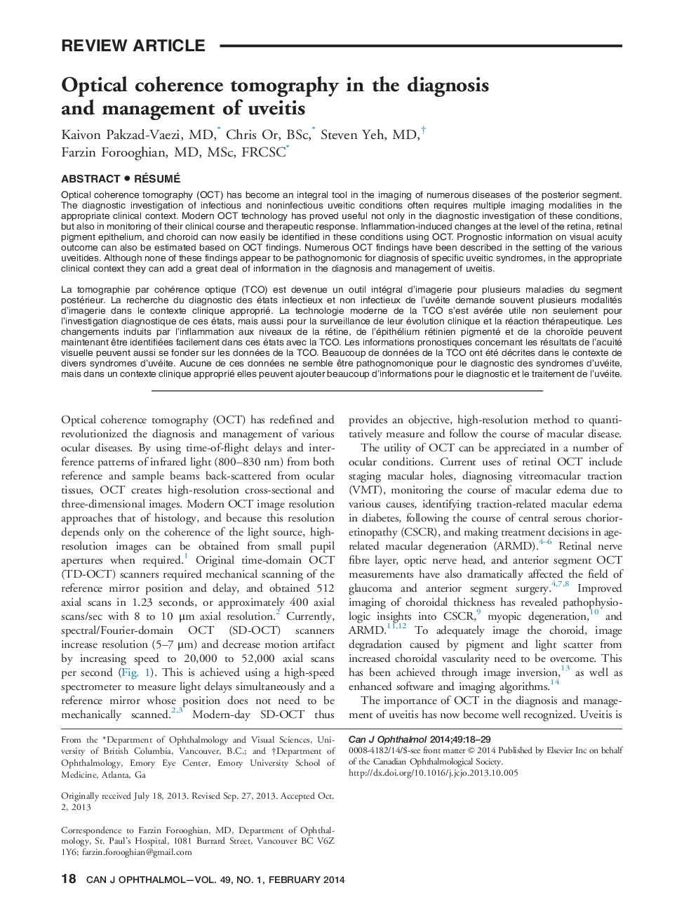 Optical coherence tomography in the diagnosis and management of uveitis