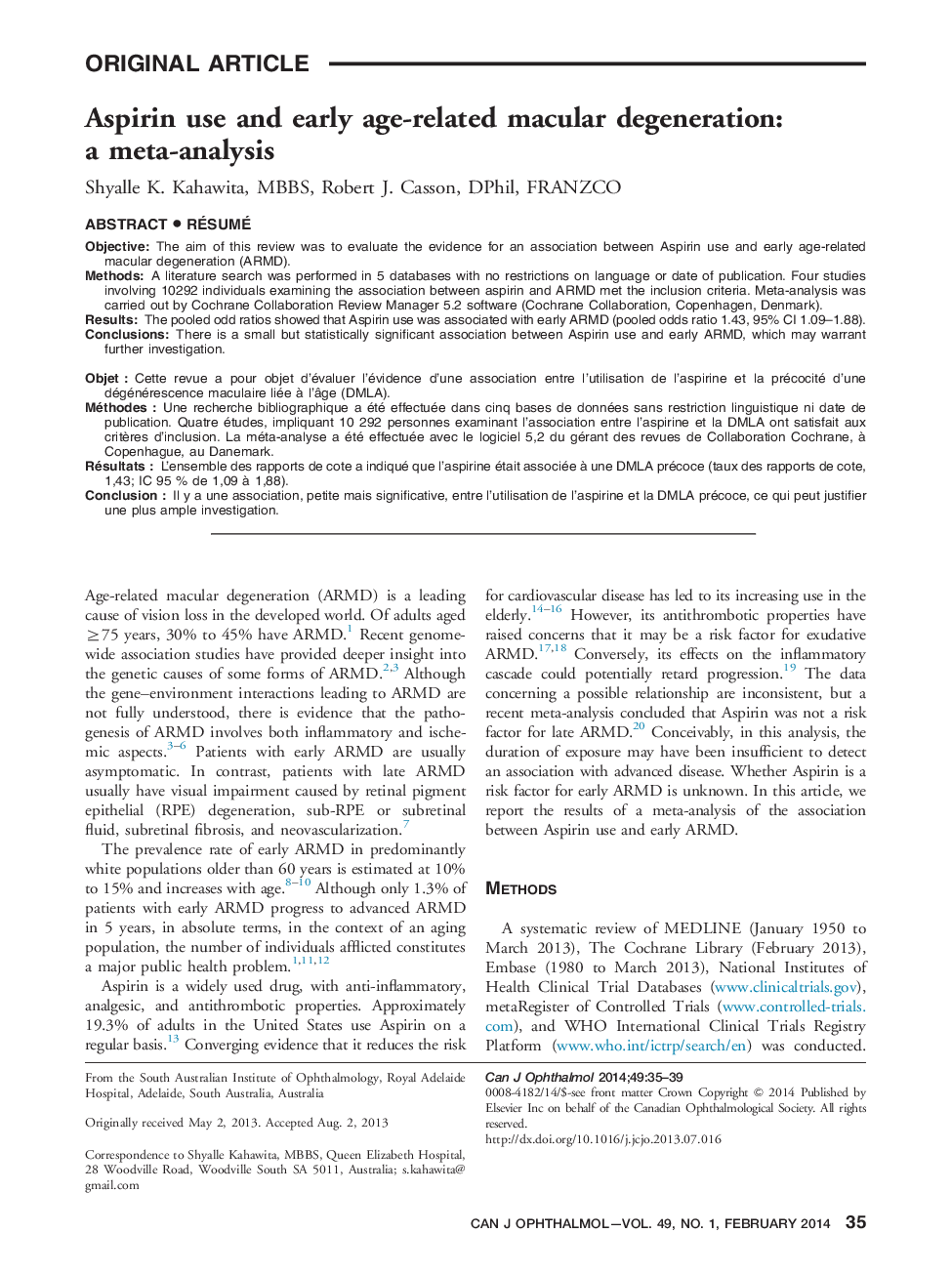Aspirin use and early age-related macular degeneration: a meta-analysis