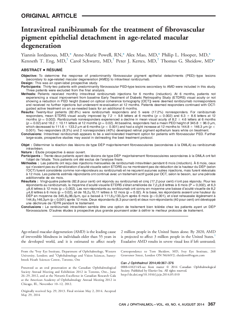Intravitreal ranibizumab for the treatment of fibrovascular pigment epithelial detachment in age-related macular degeneration 